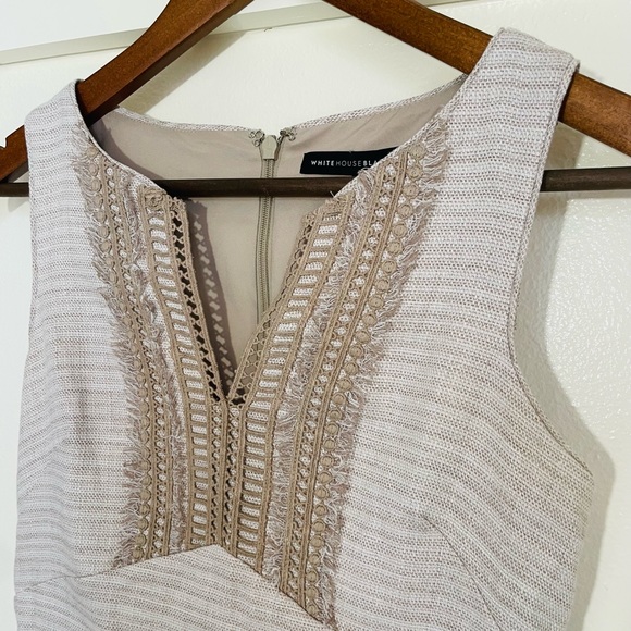 WHBM 00 Tan Natural Tweed Linen Blend Sleeveless Sheath Dress - Picture 8 of 15